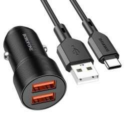 Авто З/У 2xUSB BOROFONE BZ19 QC3.0 + кабель Type-C черный